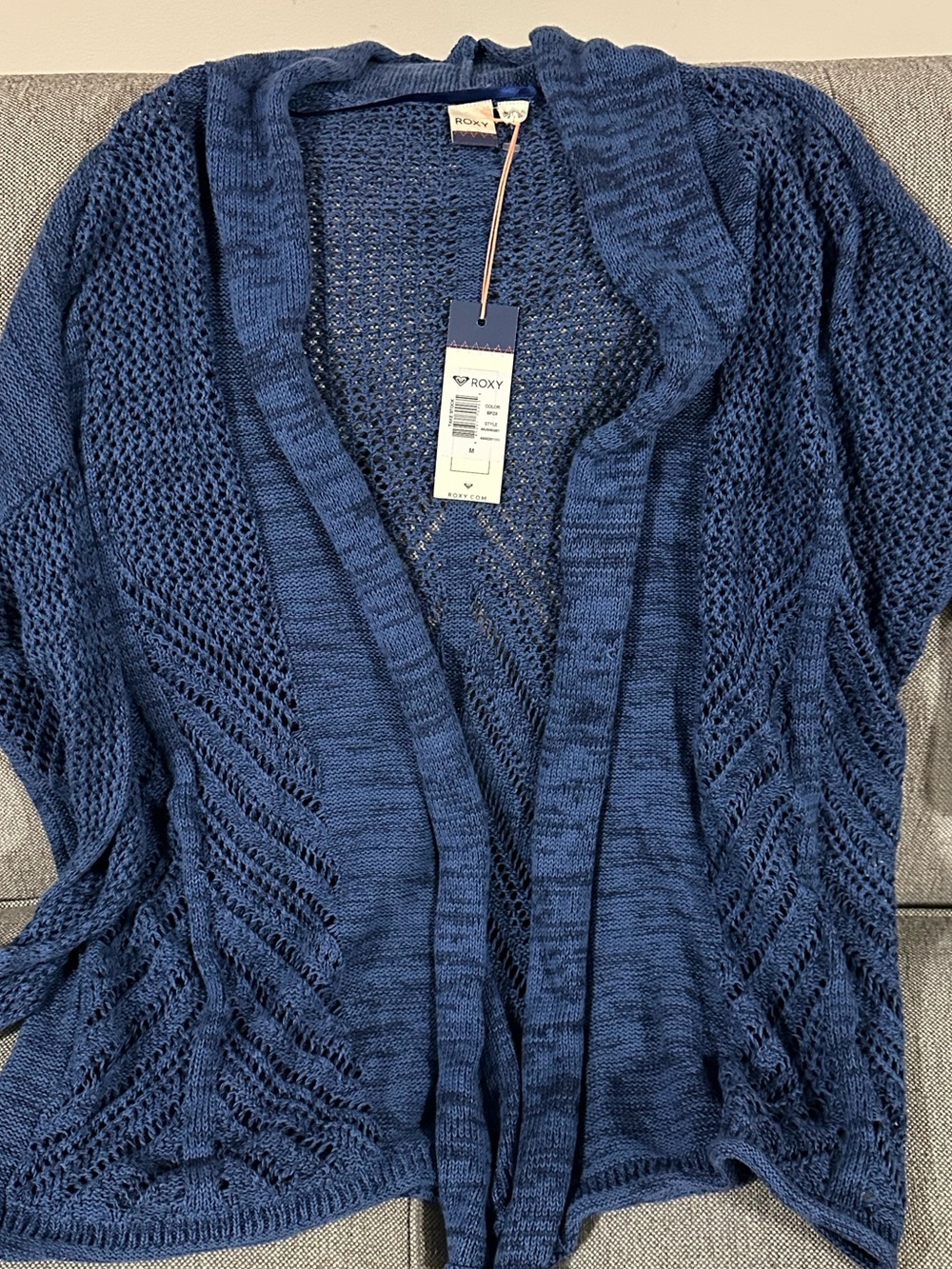 Roxy Open-Front Navy Blue Knit Cardigan